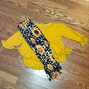 2 piece outfit toddler size 2T marigold top with sunflower and cheetah pants